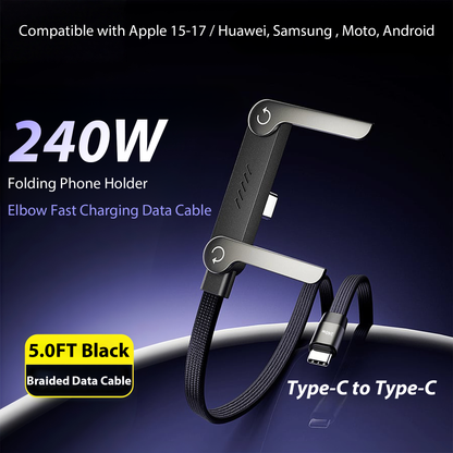 240W Fast-Charging Cable with Built-In Phone Stand