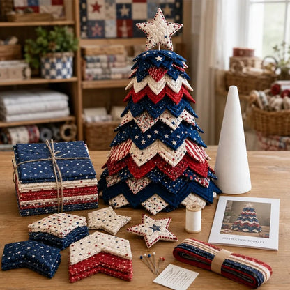 🔥Last Day 50% OFF -  🇺🇸 Americana Christmas Tree Quilt Kit | All-in-One Christmas Quilting Craft Kit