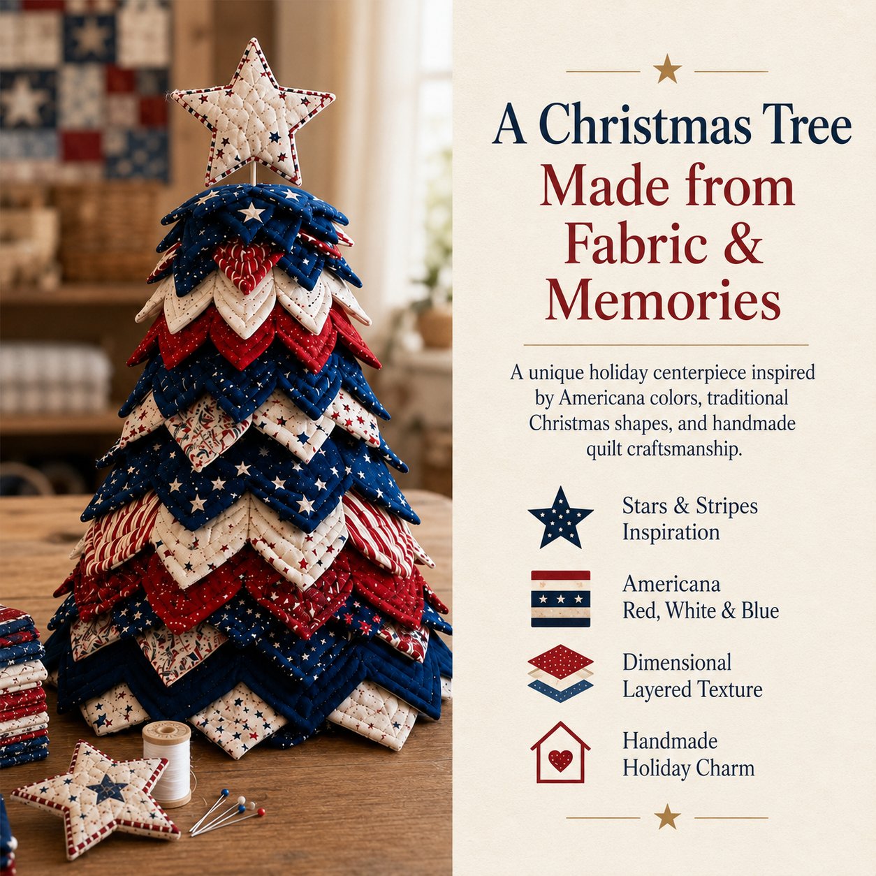 🔥Last Day 50% OFF -  🇺🇸 Americana Christmas Tree Quilt Kit | All-in-One Christmas Quilting Craft Kit