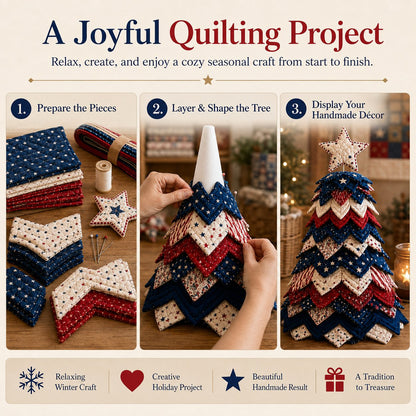 🔥Last Day 50% OFF -  🇺🇸 Americana Christmas Tree Quilt Kit | All-in-One Christmas Quilting Craft Kit