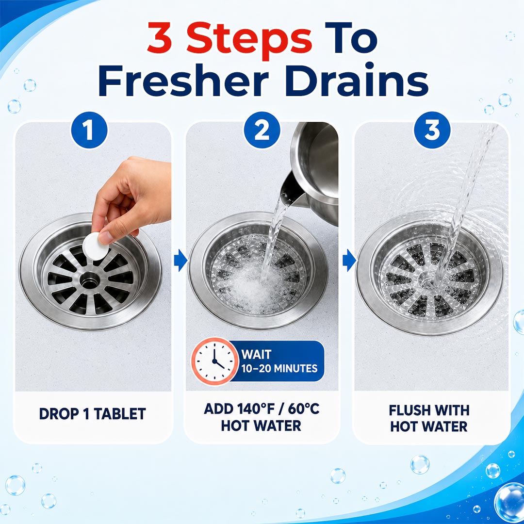 Deep-Cleaning Drain Tablets — Break Down Buildup, Remove Odors & Keep Water Flowing Freely