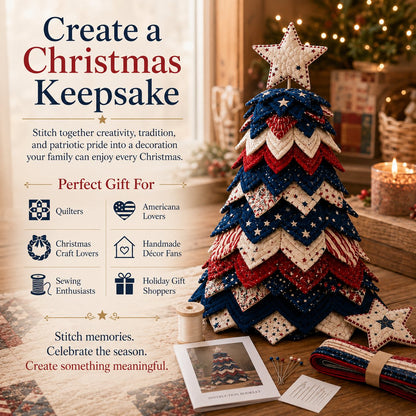 🔥Last Day 50% OFF -  🇺🇸 Americana Christmas Tree Quilt Kit | All-in-One Christmas Quilting Craft Kit
