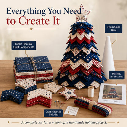 🔥Last Day 50% OFF -  🇺🇸 Americana Christmas Tree Quilt Kit | All-in-One Christmas Quilting Craft Kit