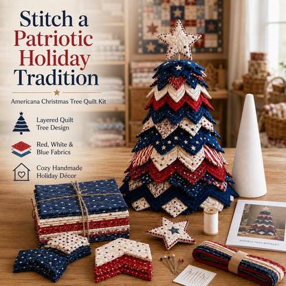 🔥Last Day 50% OFF -  🇺🇸 Americana Christmas Tree Quilt Kit | All-in-One Christmas Quilting Craft Kit